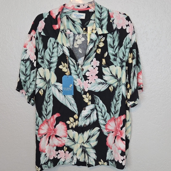 Caribbean Silk Men's Hawaiian Print Button Down XL NWT - Picture 1 of 11